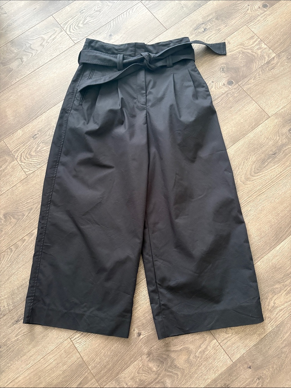 3.1 Phillip Lim Black High-Waist Paperbag Wide-Leg Crop Pants